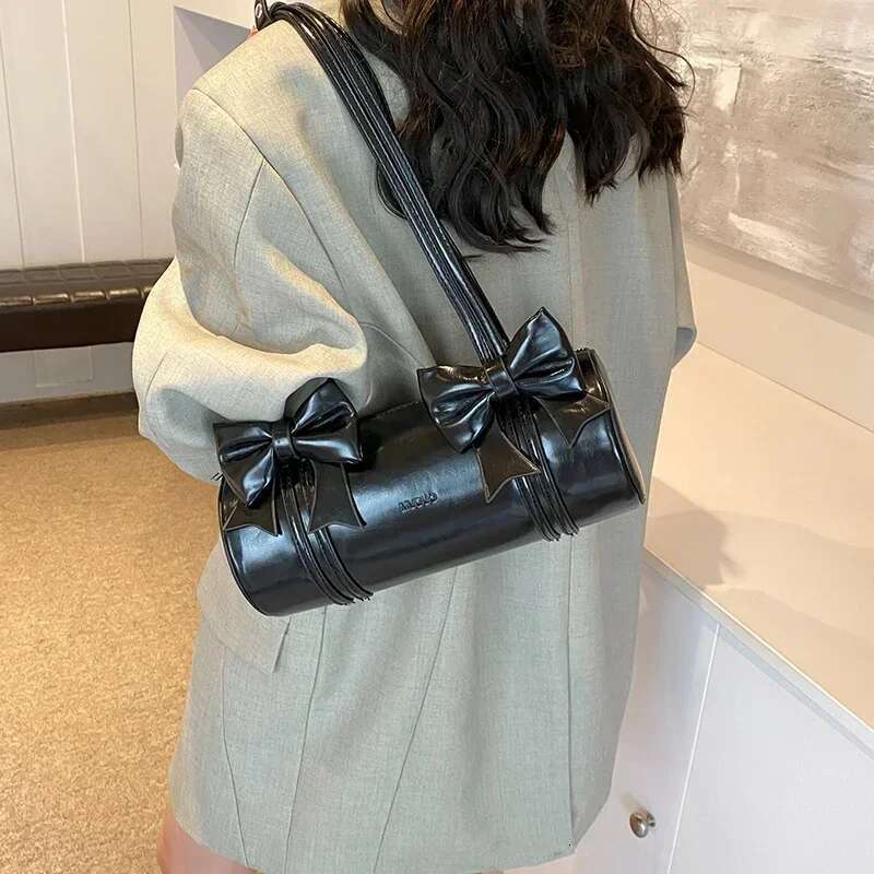 PU Leather Exquisite Bow Glossy Boston Shoulder And Crossbody Bags Large Capacity Underarm Purse Suitable Various Ocn