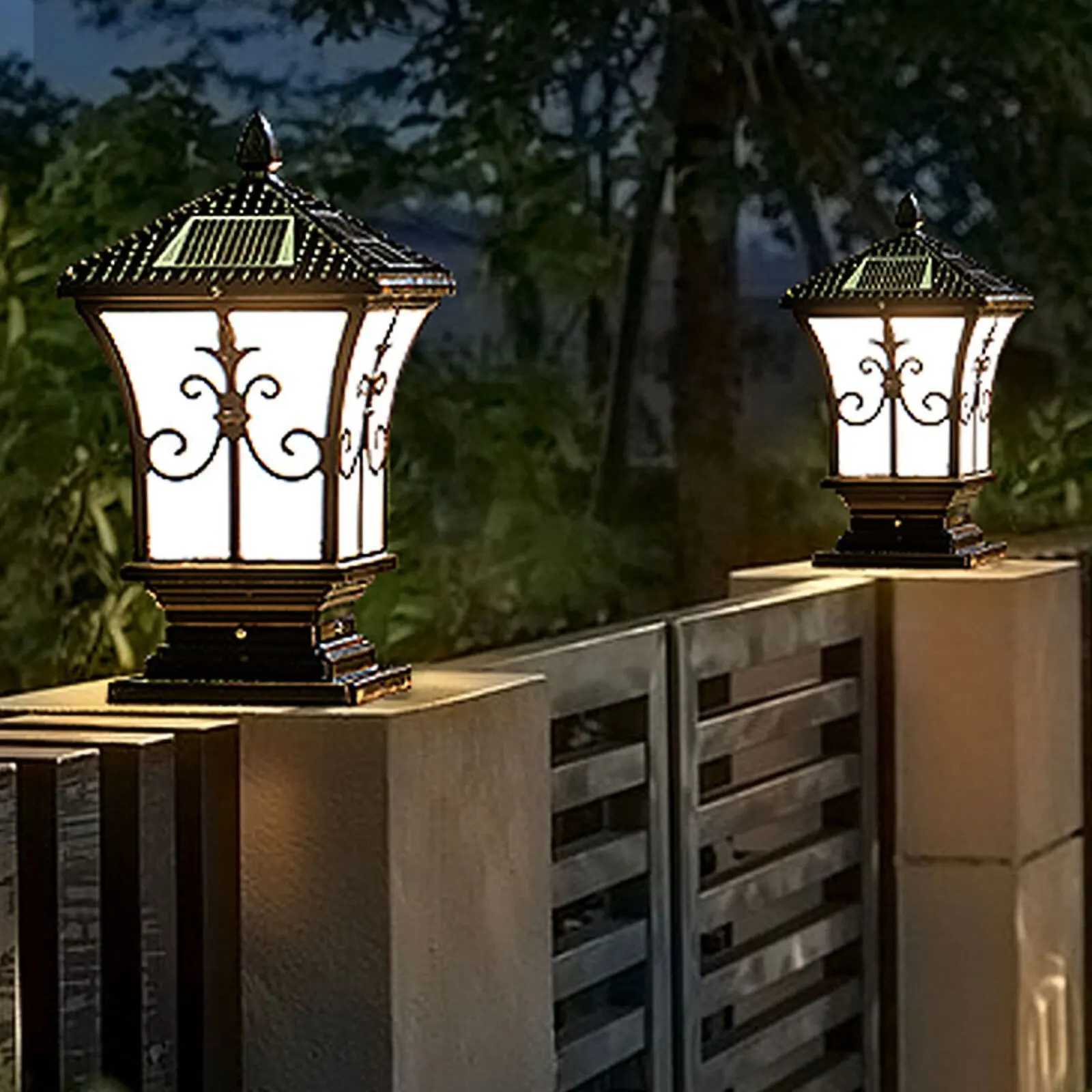 Solar Powered Post Light LED Pillar Light Garden Lawn Outdoor Black Waterproof Decor Lamp Garden Lantern W250607