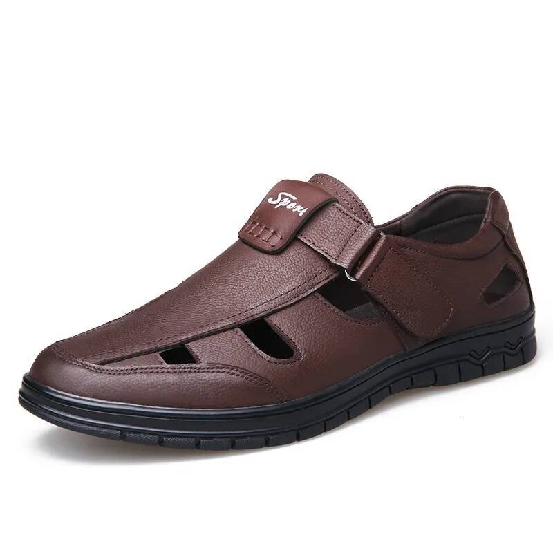 Ddmyoutdoor Summer Genuine Breathable Hollow Out Classic Mens Flat Sandals Solid Rubber Leather Male Casual Outdoor Shoes