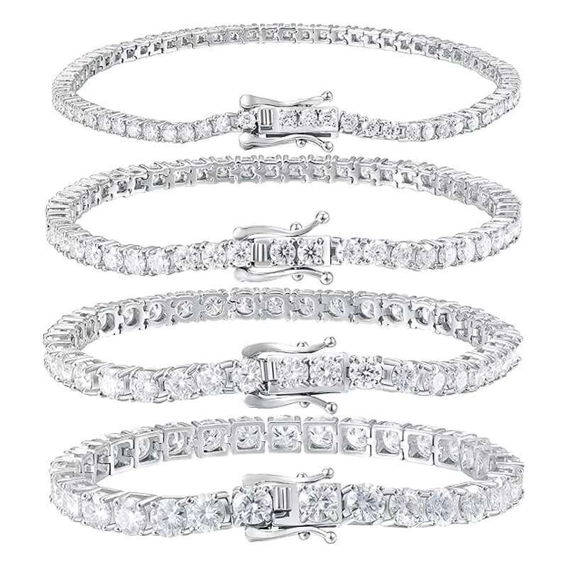 RINNTIN SMB Fine Moissanite Diamond Tennis Chains 3mm-5mm Hip Hop Silver Jewelry Necklaces Bracelets for Men Women Gift