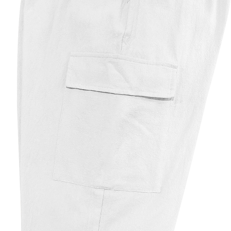 Men's pants linen sports pants jogging wear trendy long pants casual corset multi-pocket lace-up solid color loose large-sized Work pants long pa