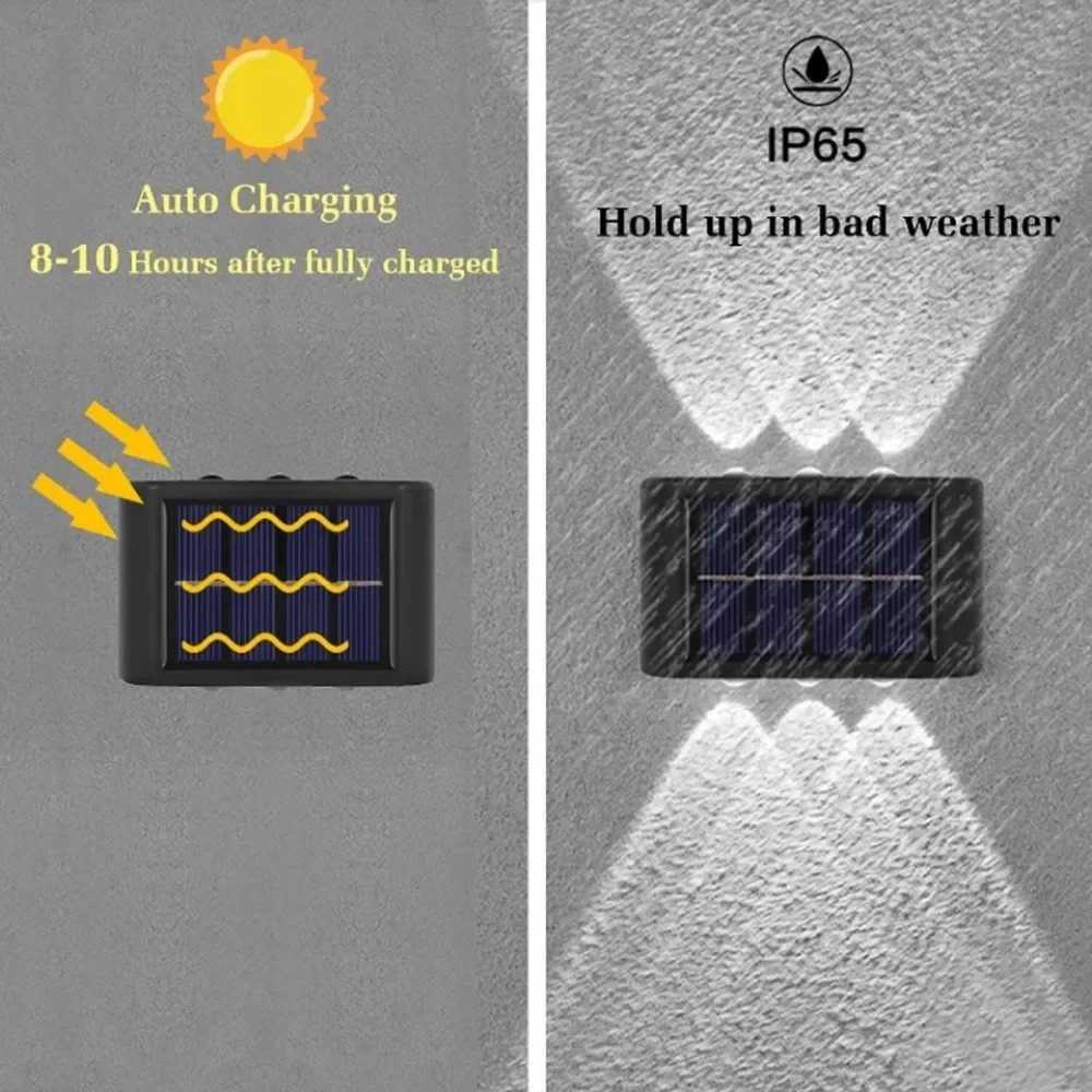 6LED Solar Deck Light Garden Patio Stairs Fence Lamp Solar Wall Lamp Outdoor Waterproof Light Up and Down Luminous Lighting W250607