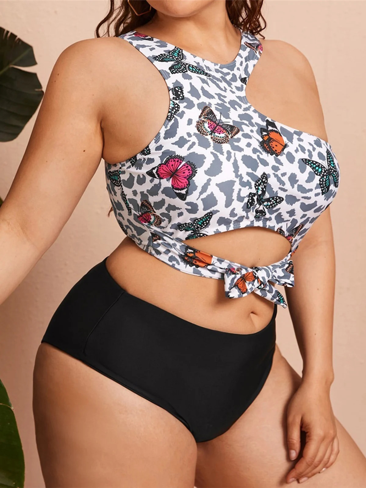 0XL 4XL Printed Bikini Plus Size Large Swimwear Women Swimsuit Female Twopieces set Bather Bathing Suit K6596 250603