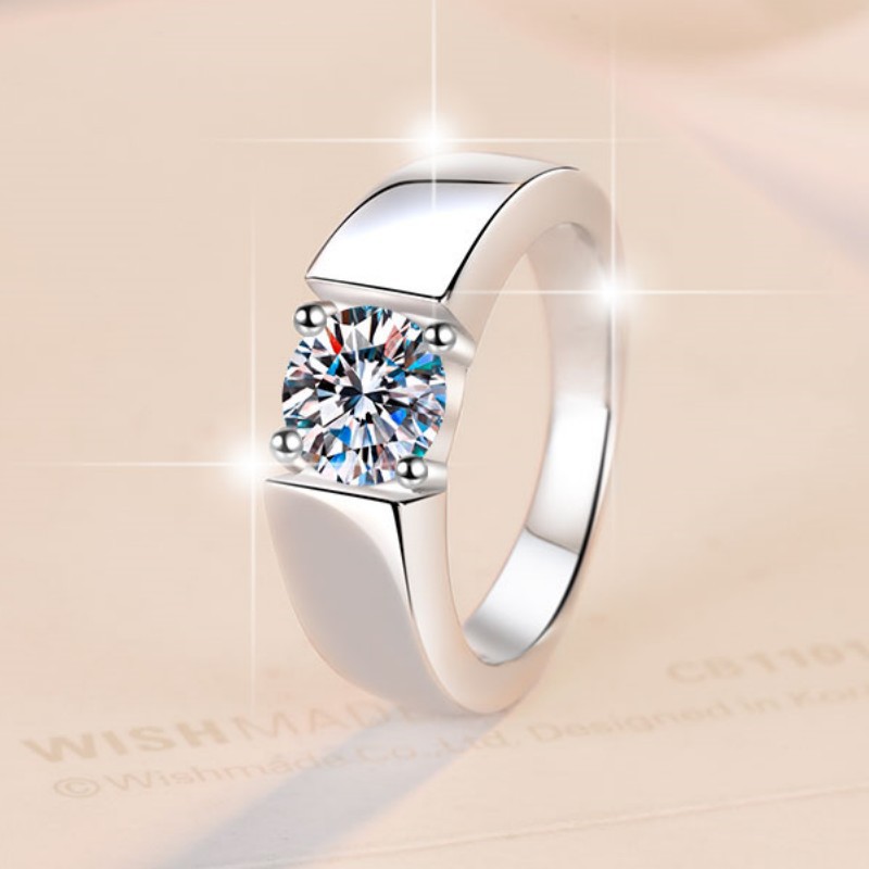 Elegant 925 Silver 2CT Moissanite Solitaire Men's Jewelry Piece Ideal Gift