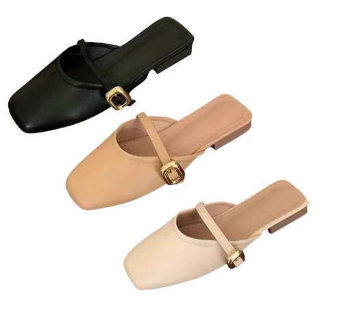 Summer French Gentle Baotou Half Slippers Women Casual Versatile Flat Bottom Shallow Mouth Single Shoes For Women 250603