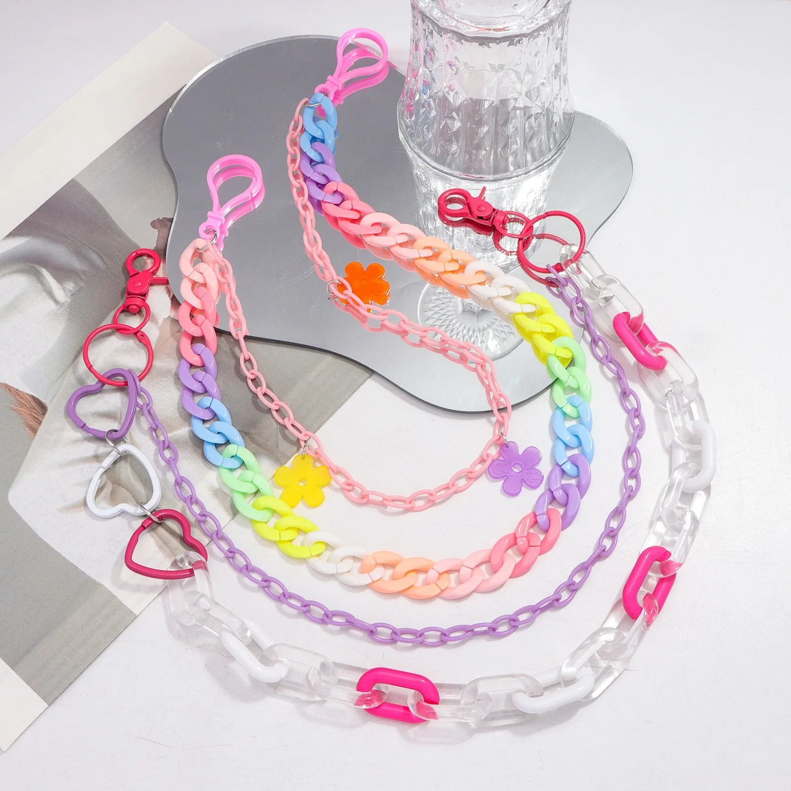 Bohemian Rainbow Resin Chain Keychains Men Women Hip Hop Waist Chain Multicolor Acrylic Flower Pants Trousers Chain Punk Jewelry 250606