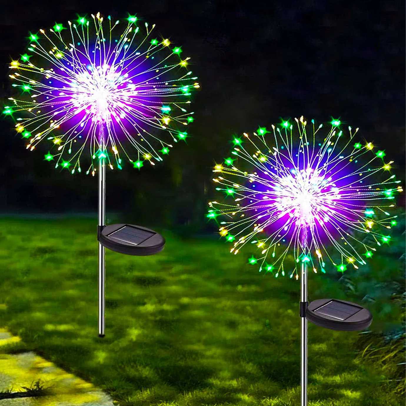LED Solar Fireworks Lights Powered Outdoor Grass Globe Dandelion Lamp for Garden Lawn Landscape Lamp Holiday Light XJ250606