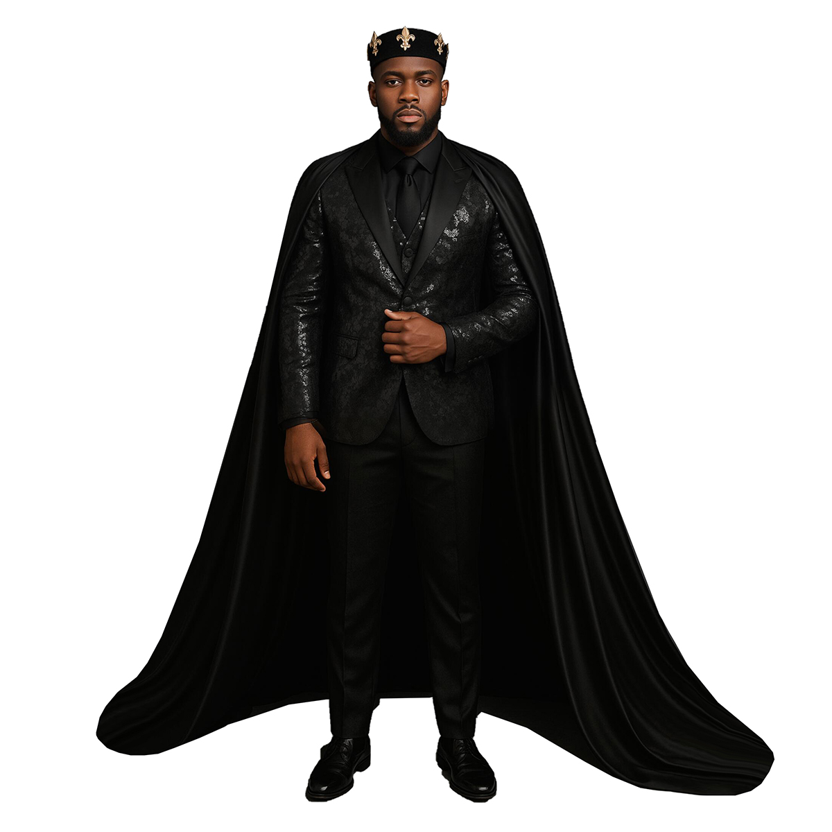 Sparkly Man Suits 2 Pieces Set Sequins Peaked Lapel Party Prom Blazer with Cape Jacquard Customized Two-Button Jacket+ Pants Plus Size