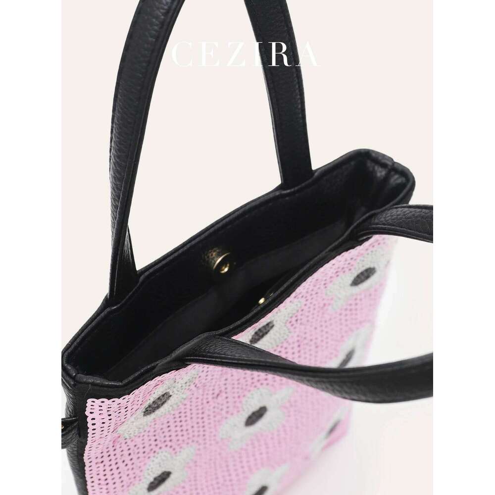 CEZIRA Exquisite Color Flower Embroidered Handbag Women's Fashion Top-Handle Crossbody Shoulder Bag Valentine's Day Gift Dating