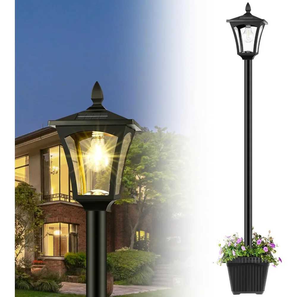 72 Solar Post Light with Planter - Waterproof Outdoor Garden Lights for Pathway Patio Lawn Driveway Decor W250607