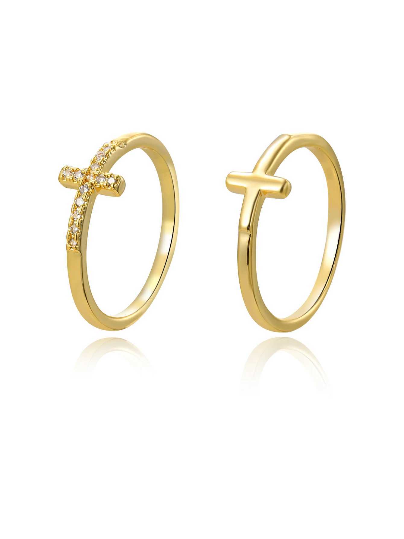 Cross diamond ring 2pcs s exquisite luxury women gold color Crystal zircon XJ250606