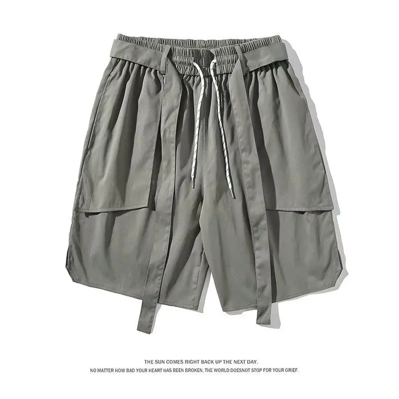Vintage Fashion Personality All-match Mens Cargo Shorts Classic Loose Korean Street Casual Waist Drawstring Casual Short 250605