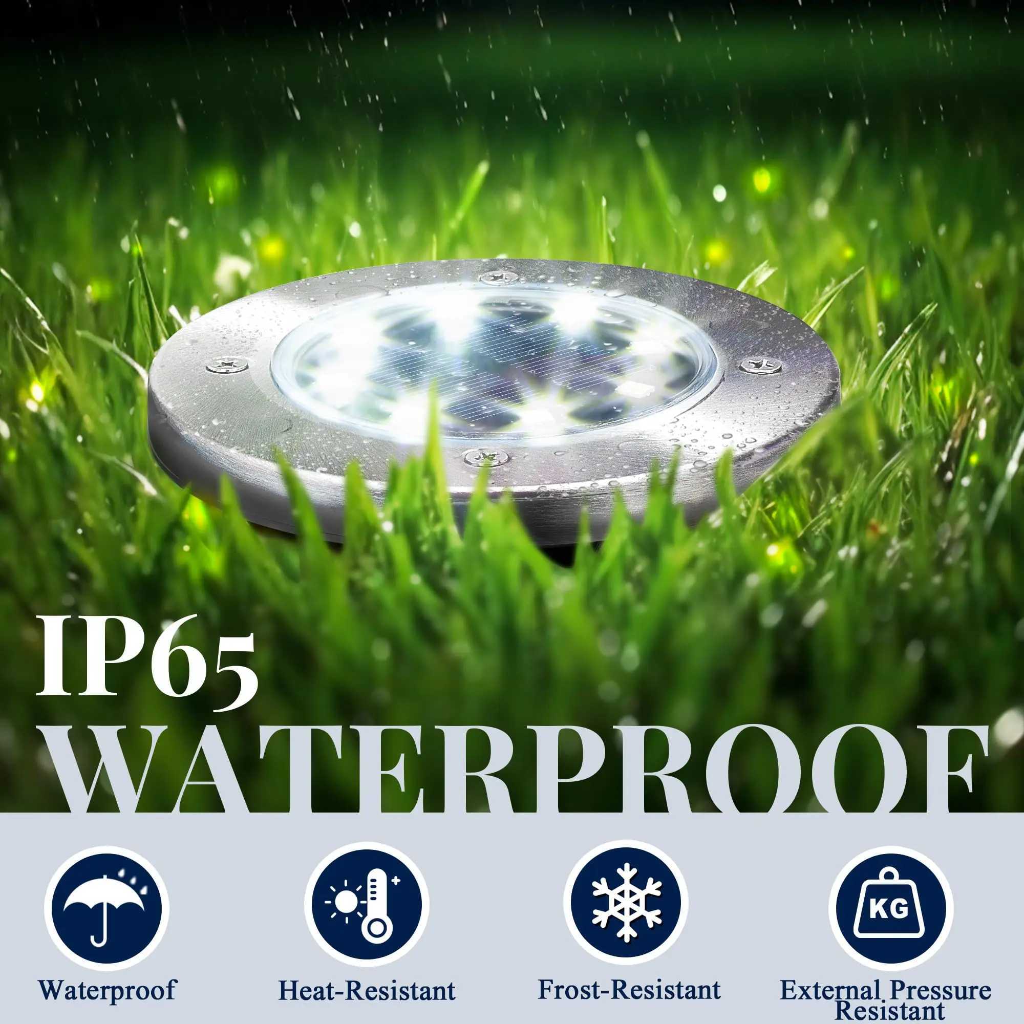 8LED Solar Garden Lights Outdoor Waterproof Sidewalk Disk Bright In-Ground Landscape Lighting for Lawn Patio Pathway Yard Steps XJ250606