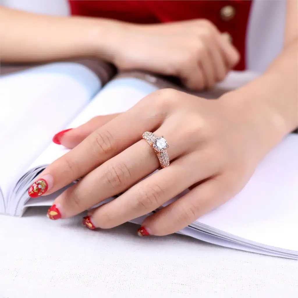 Double Fair Engagement Wedding Rings Cubic Zirconia Rose Gold Color CZ Stone Ring Jewelry For Women anel HotSale DFR105 W250606