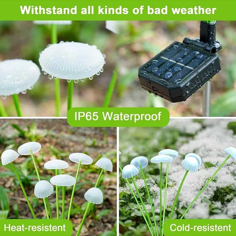Solar LED Jellyfish Lights Garden Pathway Outdoor Decor Solar Power Mushroom Sway Light Waterproof 2 Modes for Yard Lawn Patio W250607