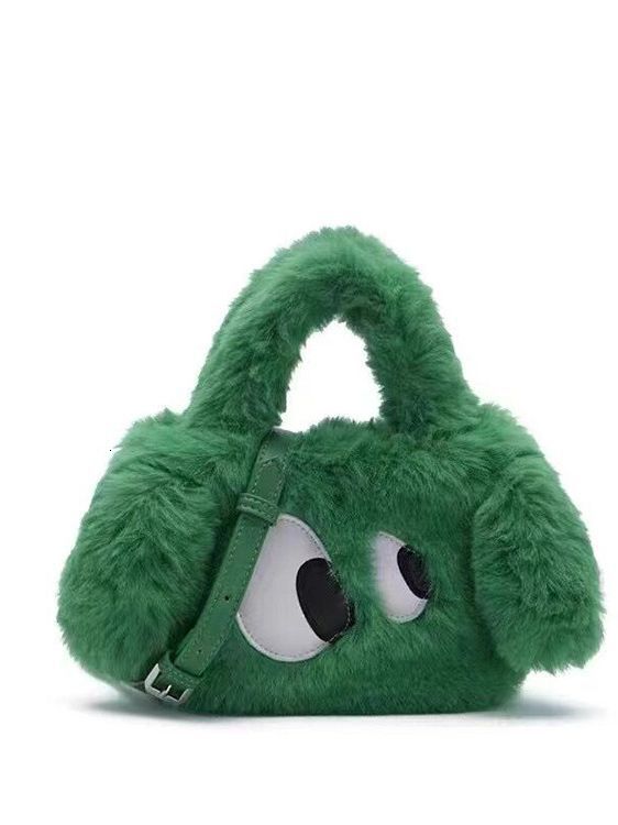 designer 2025 Winter New Furry Bag for Women Trendy Cute Cartoon Dog Plush Handbag Shoulder Crossbody Small Square Bag