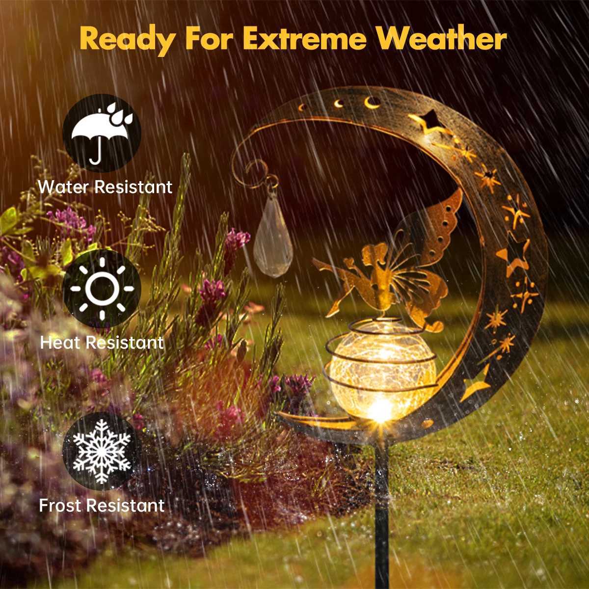 Solar Decoration Light Moon Fairy Lamp Outdoor Garden Crackle Glass Globe with Angel Pathway Stake Light Solar Ground Light XJ250606