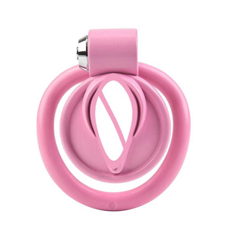 Pink Male Penis Chastity Cage Set Bird Chastity Cage Belt With 5 Size Rings Abstinence Lock Ring Lock Bondage Slave Man Sex Toy XJ250607