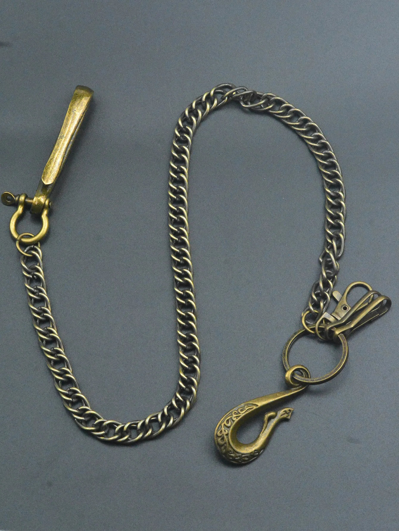 24 inches Hip pop bronze Punk Trousers Jeans biker Wallet curl Chain men Keychain phoenix belt U hook Buckle Clips EDC Gift 250530