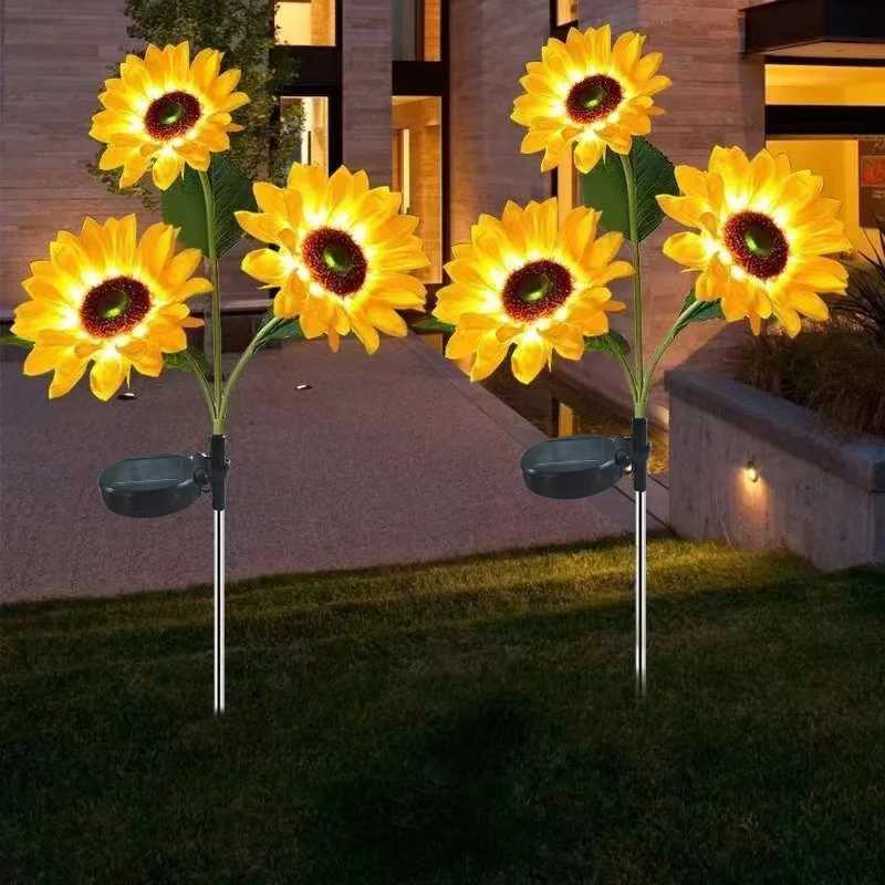 1/3 Head LED Solar Simulation Sunflower Lights Garden Decor Yard Lawn Night Lights Landscape Lamp Home Decoration Flower Light XJ250606
