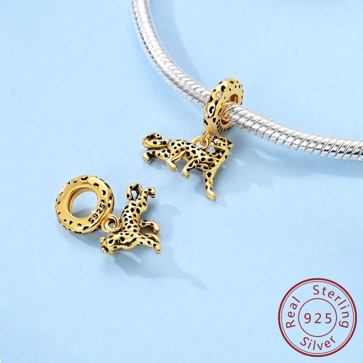 Gold Series Charms Beads 925 Sterling Silver Leopard Original Pendant Fit Bracelet Making Women Jewelry XJ250607