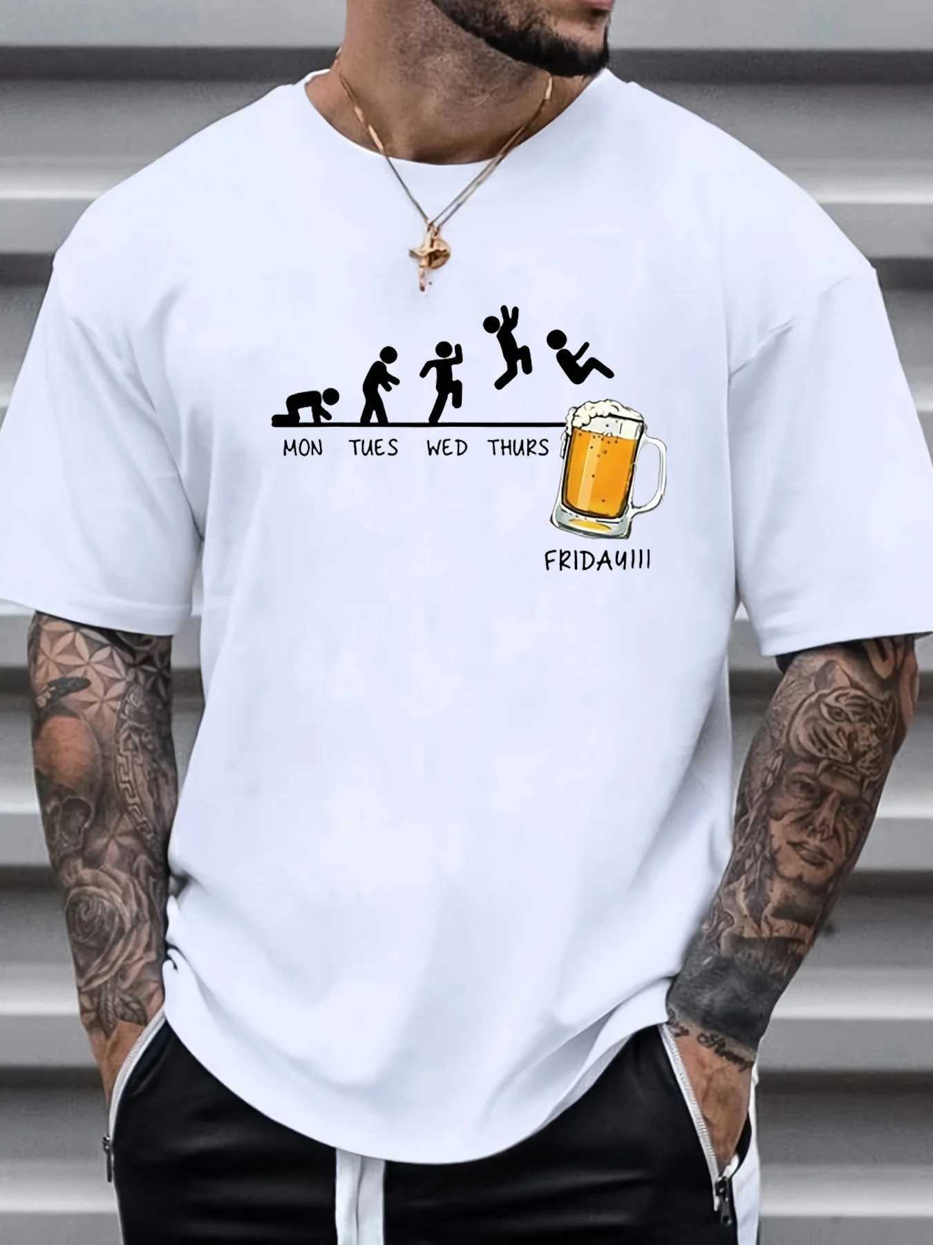 Mens Summer 00 Cotton Fashionable Casual Loose Plus Size Jumping In Beer Printed Sports Round Neck Short Sleeve T-shirt Top W250607