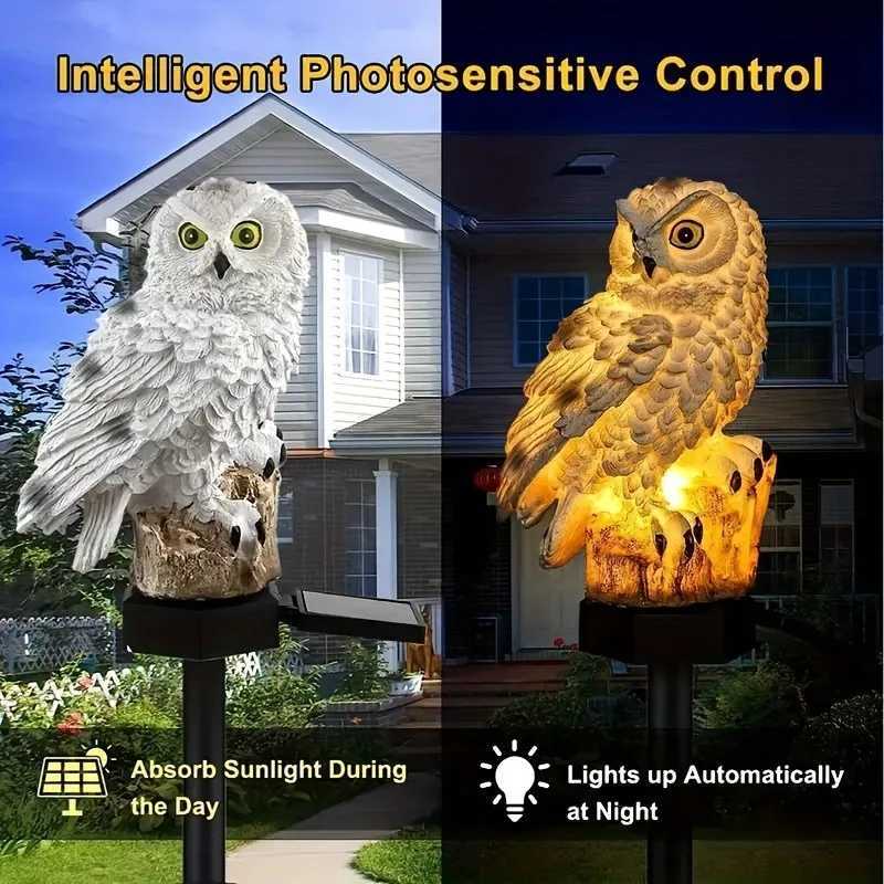 1pc Resin Owl Lamp Solar Light Sensor Light Garden Yard Outdoor Decoration Ground Insert Lawn Lamp XJ250606