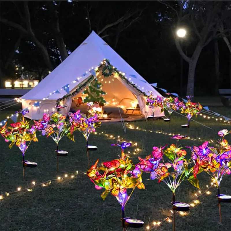 LED Simulation Butterfly Flower Solar Light Outdoor Summer Landscape Lighting Camping Wedding Garden Party Decoration Lawn Lamp XJ250606