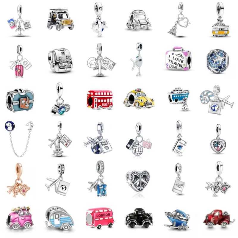 New hot Airplane passport suitcase Charms bus car ship Beads Decoration Fit Original DIY Bracelet Gift Women 925 Silver Pendant XJ250607