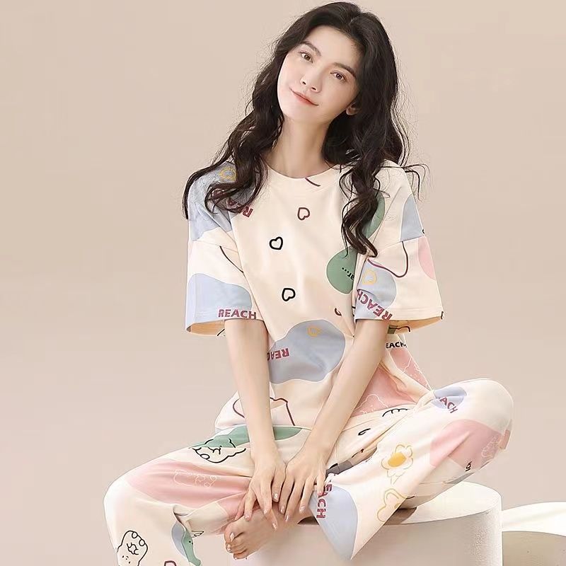 B960-Pajamas women summer thin solid color Korean style new short-sleeved shorts home clothes can be worn outside loose pajamas two-piece set