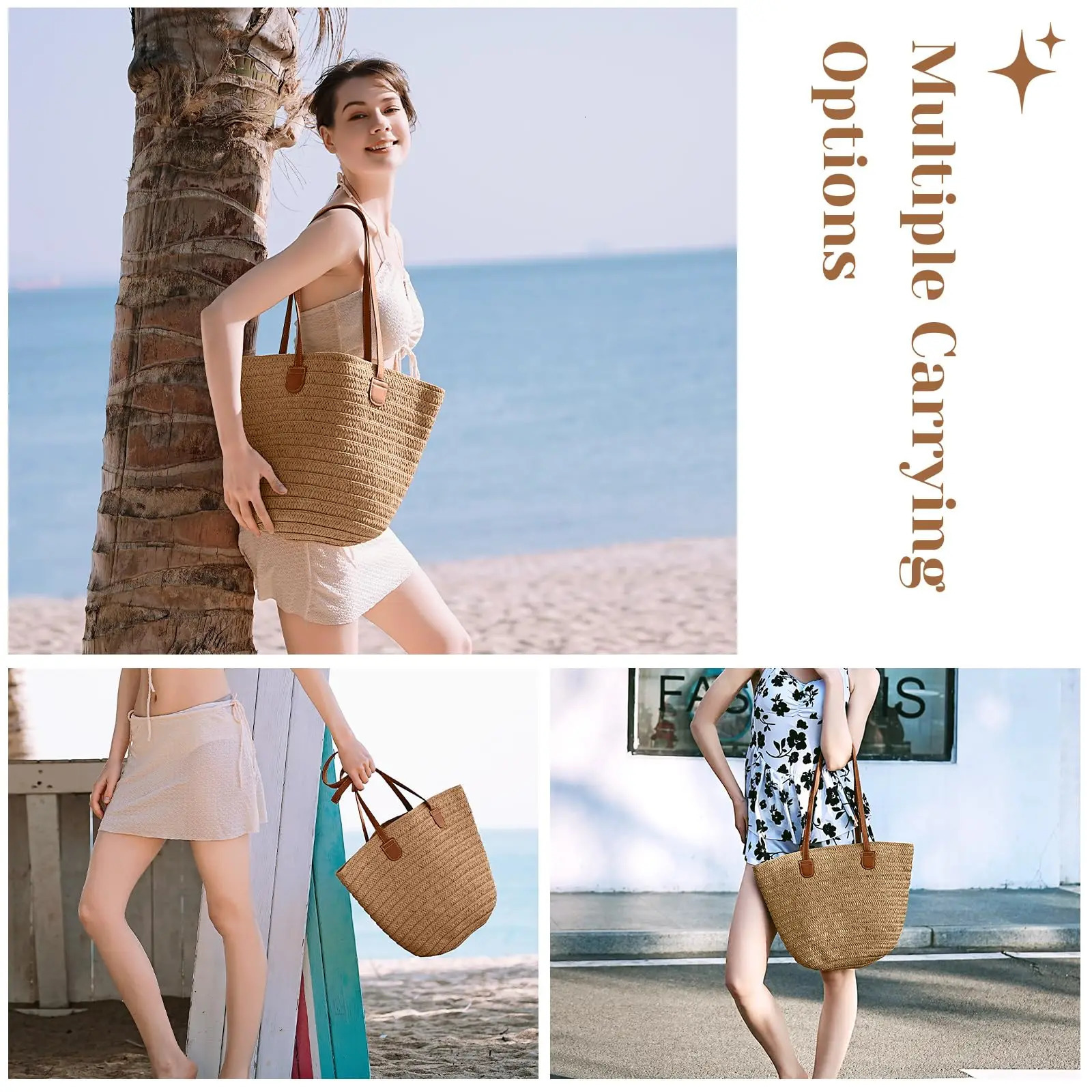 Beach Bags for Women Large Bag Woven Straw Tote Waterproof Weaving Swim Shopping Travel Bag 250605