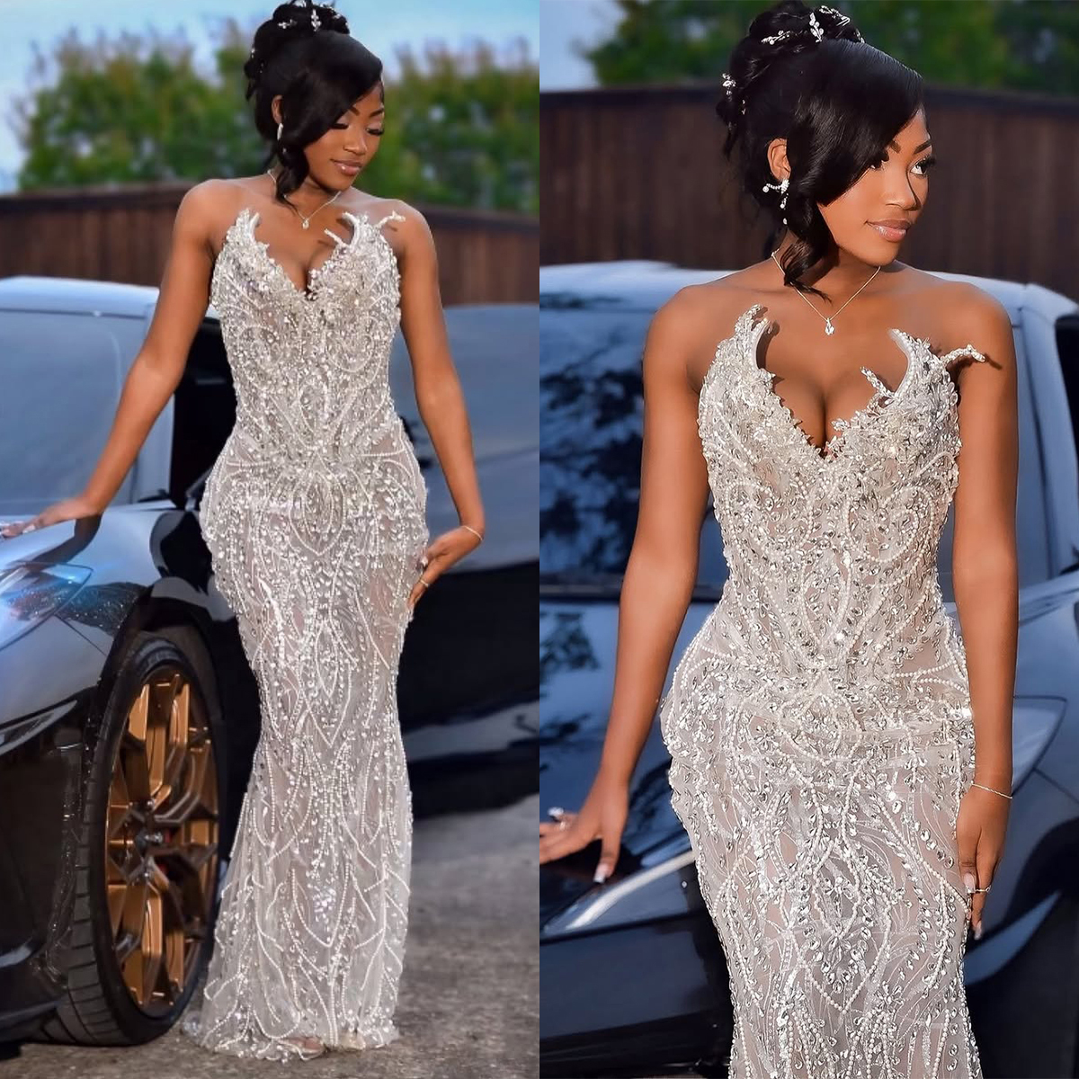 Luxurious Wedding Dresses Crystal Pearls Beading Bridal Gowns Strapless Mermaid See Through Rhinestone Customized Bride Vestidos De Novia Plus Size