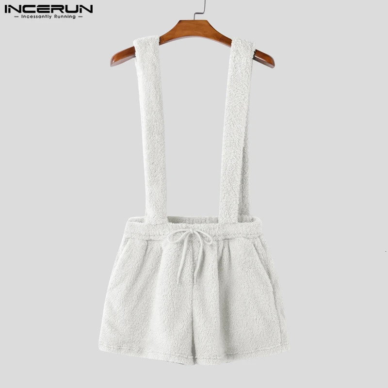 INCERUN 2025 American Style Short Overalls Men Fashion Casual Suede Streetwear Selling Jumpsuits Summer Solid Rompers 250605