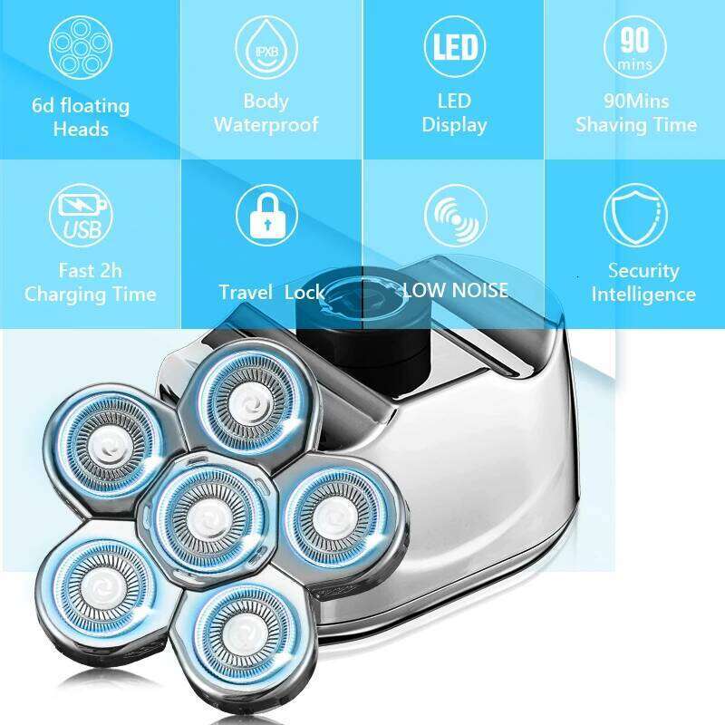 Replacement Men Electric Shaver 6 Cutter Spare Razor Blades Intelligent Floating Extra Head Stainless Steel