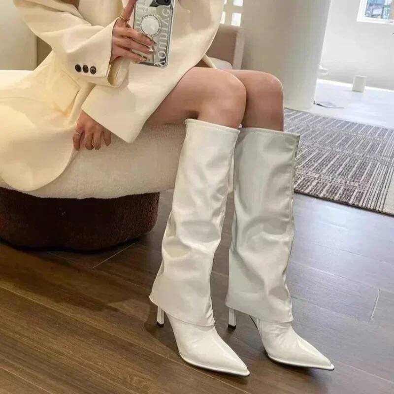 Ddmyoutdoor New Western Cowboy Women Fashion Slip On Long Pipe Boots Female Sexy Thin Heel Trend Knee High Botas Outdoor Shoes