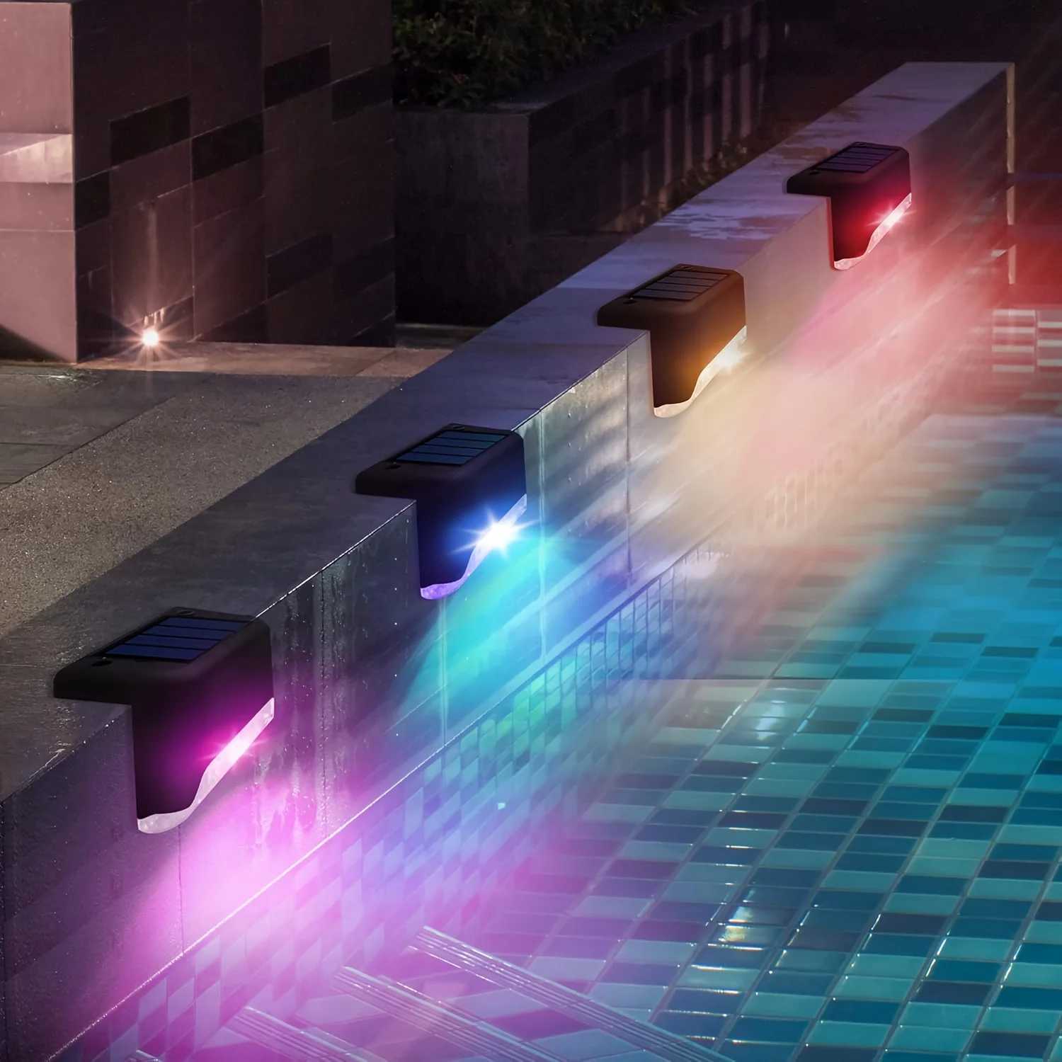 Color Changing Solar Deck Lights Waterproof LED Lights for Deck Stair Fence Yards Patio Outside Backyard Decor Solar Pool Lamp XJ250606