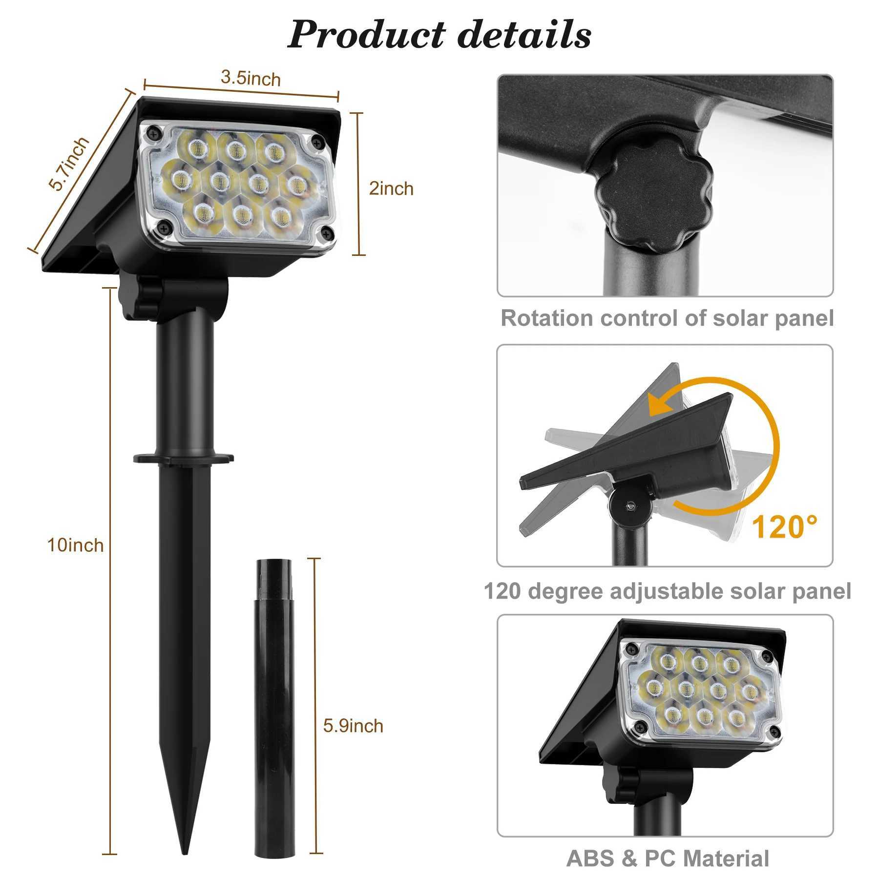 1/2/4PCS Solar Power Light Adjustable Light Temperature Solar Garden Light outdoor IP65 Solar Lamp Super Bright Solar Spotlight W250607