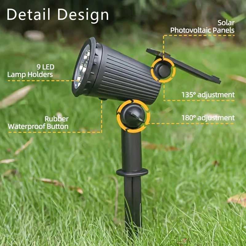 Solar Lawn Projector Spotlight with RGB Gradient 3 Brightness Adjustable Light IP65 Waterproof for Garden Patio Driveway Spot W250607