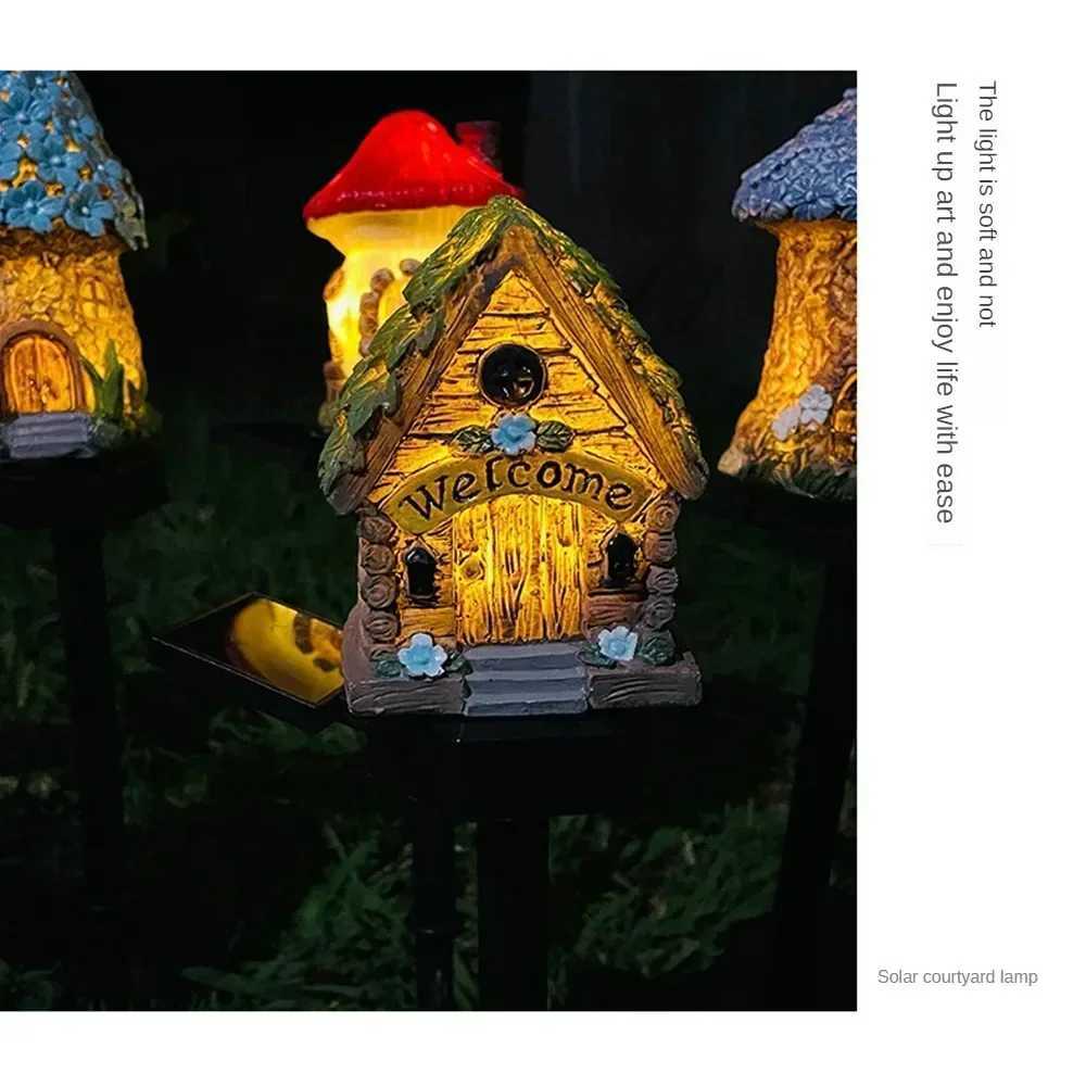 1pc Creative Solar Resin Mushroom House Light Waterproof Small House Led Floor Plug Light For Outdoor Garden Lawn DecorationXJ250606