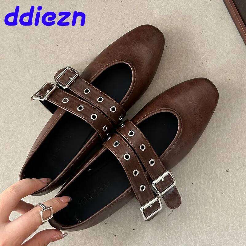 Female Footwear Round Toe Women Mary Janes Shallow Fashion Buckle Strap Ladies Ballet Flats Shoes