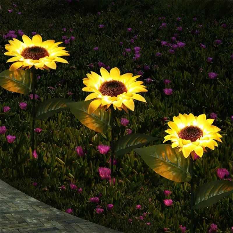 LED Solar Sunflower Outdoor Lawn Light IP65 Waterproof Pathway Yard Wedding Holiday Garden Decoration Solar Flowers Lamp W250607