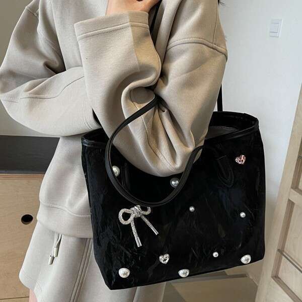 Large Capacity Tote 2025 Summer New Rivet Bowknot Underarm Textured Shoulder Bag for Women