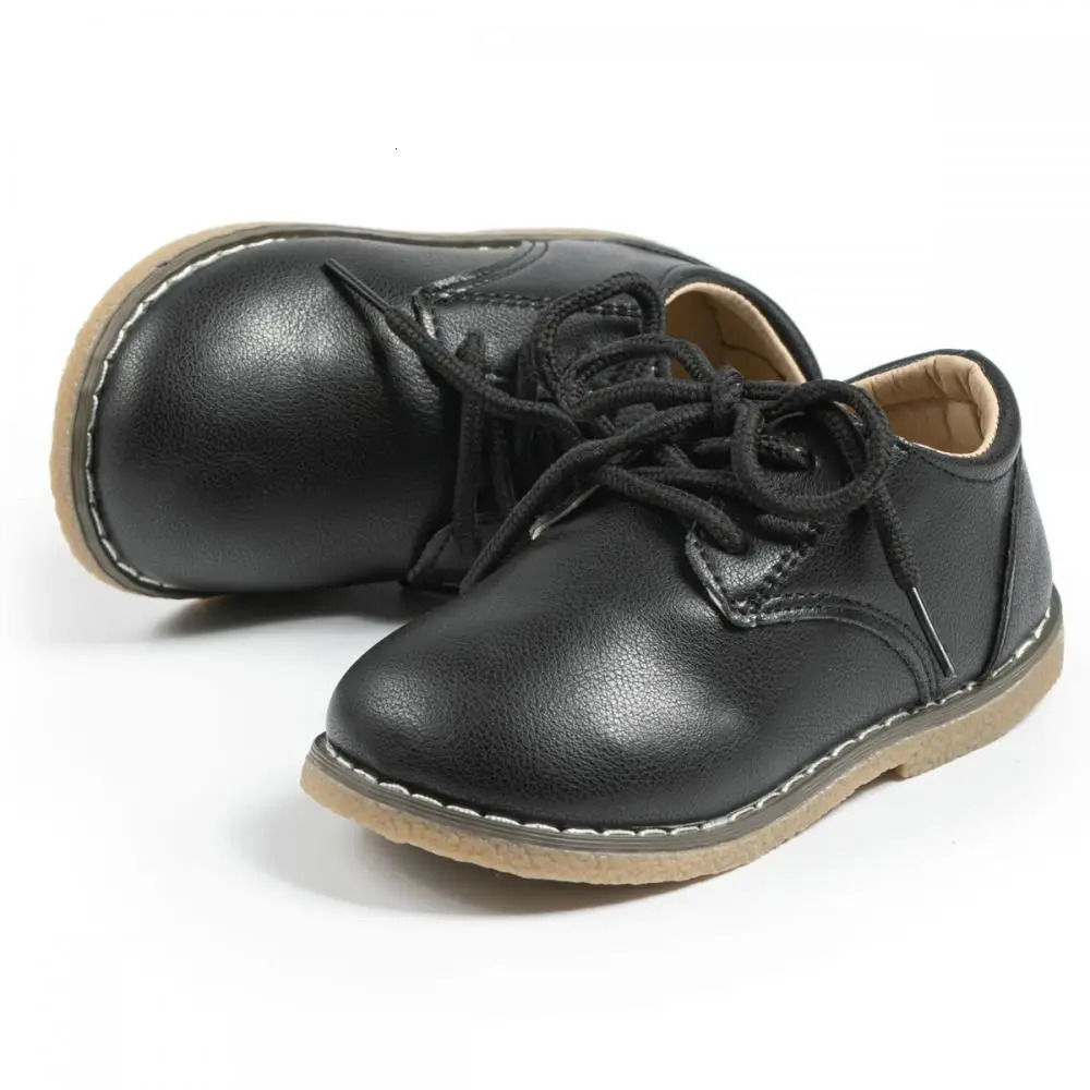 Childrens Fashion Leather Shoes Versatile Casual Shoe Solid Color LaceUp Boys Girls NonSlip Waterproof Rubber Sole 250604z