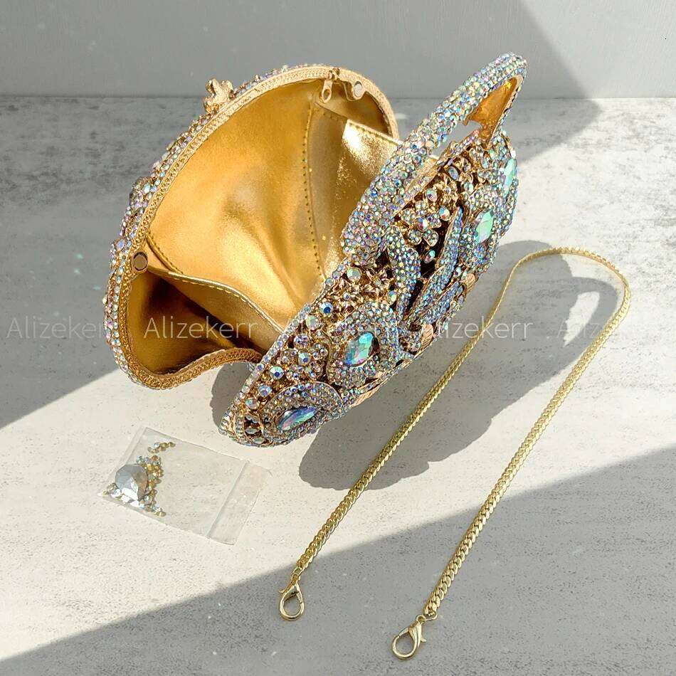 Alizekerr Flower Basket Crystal Evening Bags Women Designer Elegant Bling Rhinestone Metallic Clutch Purses Wedding Party