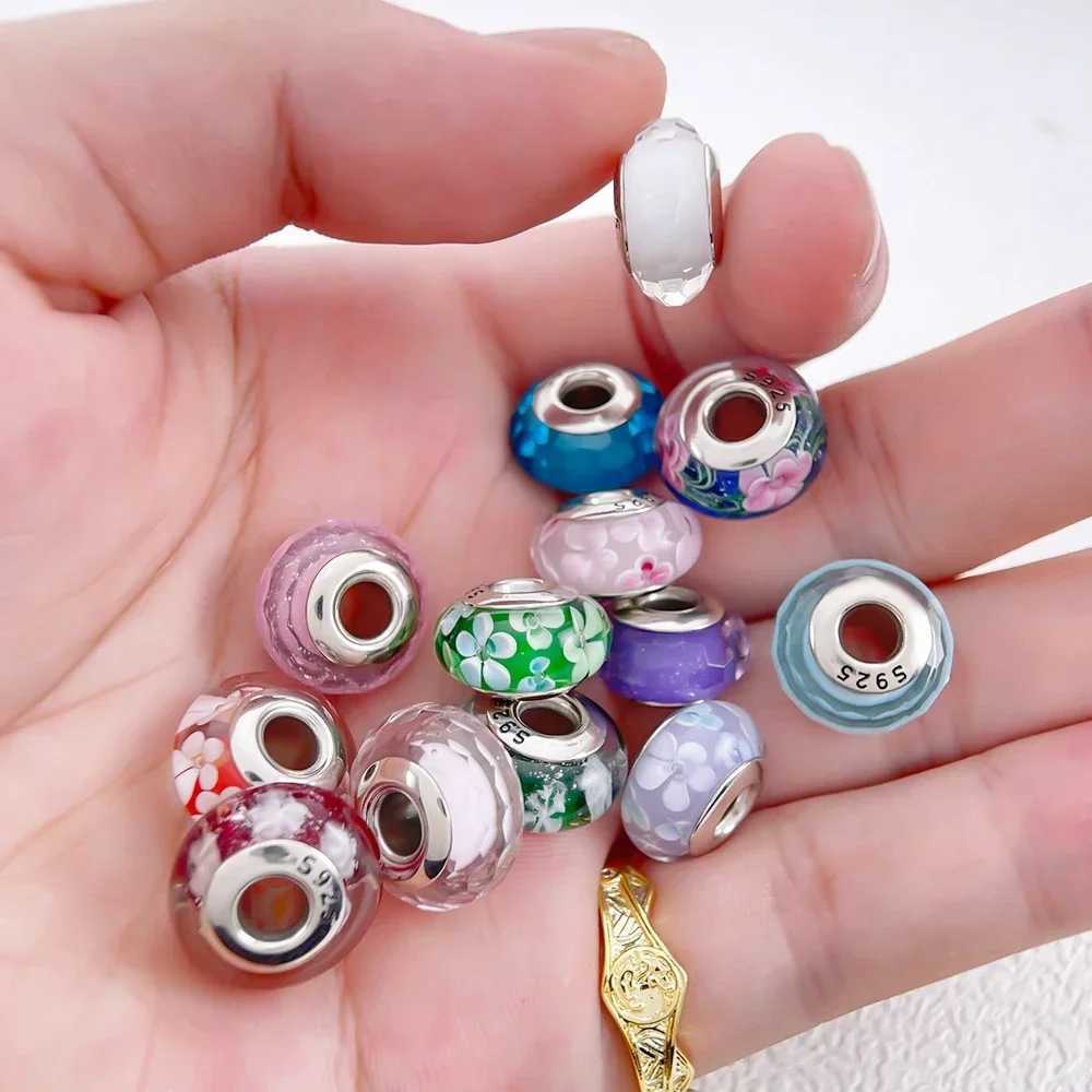 925 Silver Colorful Flower Series Murano Glass Beads Luxury Charm Fit Original Bracelet Murano Glass DIY for Women Jewelry Gift XJ250607