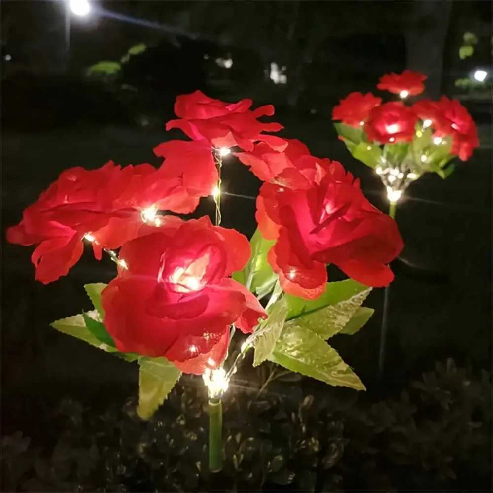 1PC5head outdoor solar waterproof rose lamp available in red yellow white blue and pink suitable for garden courtyard decoration W250607
