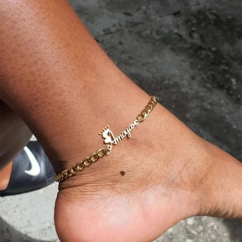 Custom Stainless Steel Crown Name Anklet Women Men Jewelry Personalized Gold Color Nameplate Leg Chain Daily Wearing Accessories 250528