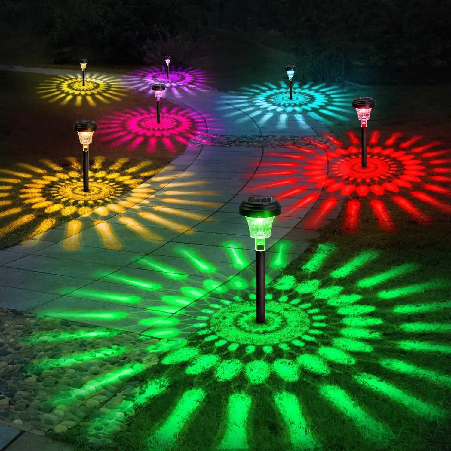 Solar Pathway Lights Outdoor Solar Yard Lamp RGB Color Changing/Warm White IP67 Waterproof LED Solar Lights for Garden Path XJ250606