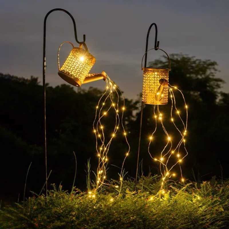 Solar Watering Can Light Outdoor Waterproof Shower Light LED Fairy Art for Walkway Garden Patio Lawn Decoration Lighting W250607