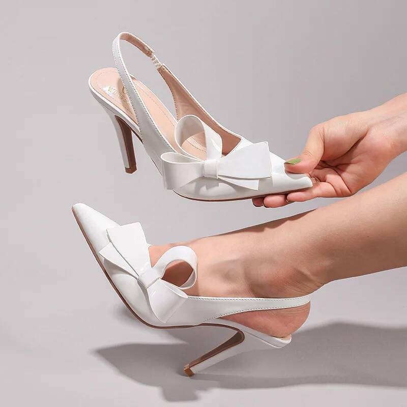 Elegant Side Bow Design High-heeled Sandals Women PU Leather Pointed Toe Thin High Heels Fashion Back Strap Women's Pumps